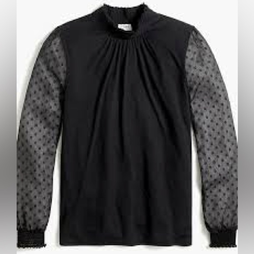 J. Crew Black Mock Neck Long Sheer Sleeve Blouse